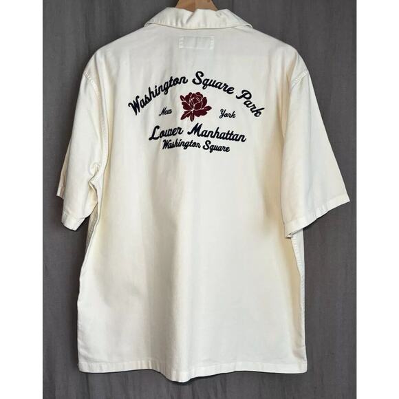 Abercrombie & Fitch Men's Cream Size M Camp Collar Workwear Embroidered Shirt - Picture 4 of 16